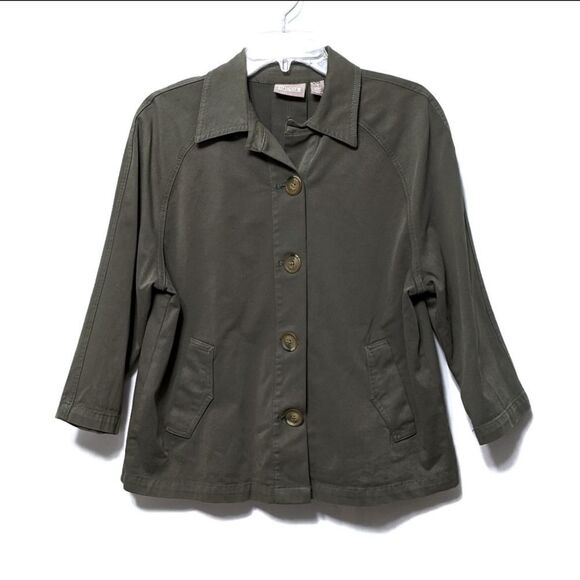 CHICO'S Green Chambray Swing Coat M/8 - Picture 8 of 8